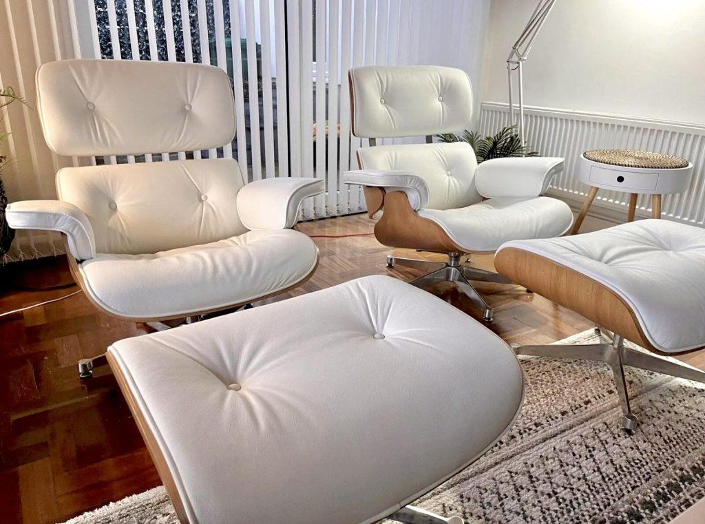 Replica Eames Lounge Chairs United Kingdom UK 13 Pair of white & ash eames style replica lounge chairs