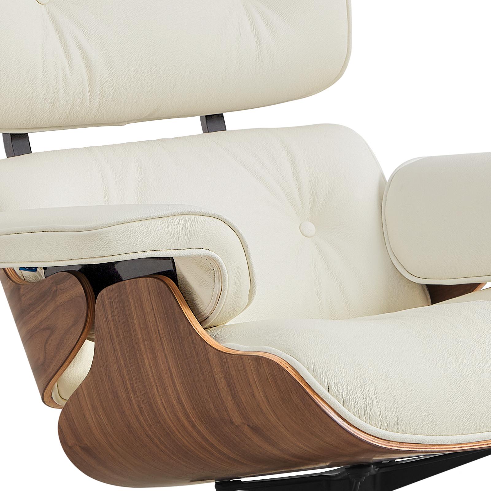 Lounge Chair Cream & Walnut Close up, angled view Lounge Chair Cream Walnut Close up angled view