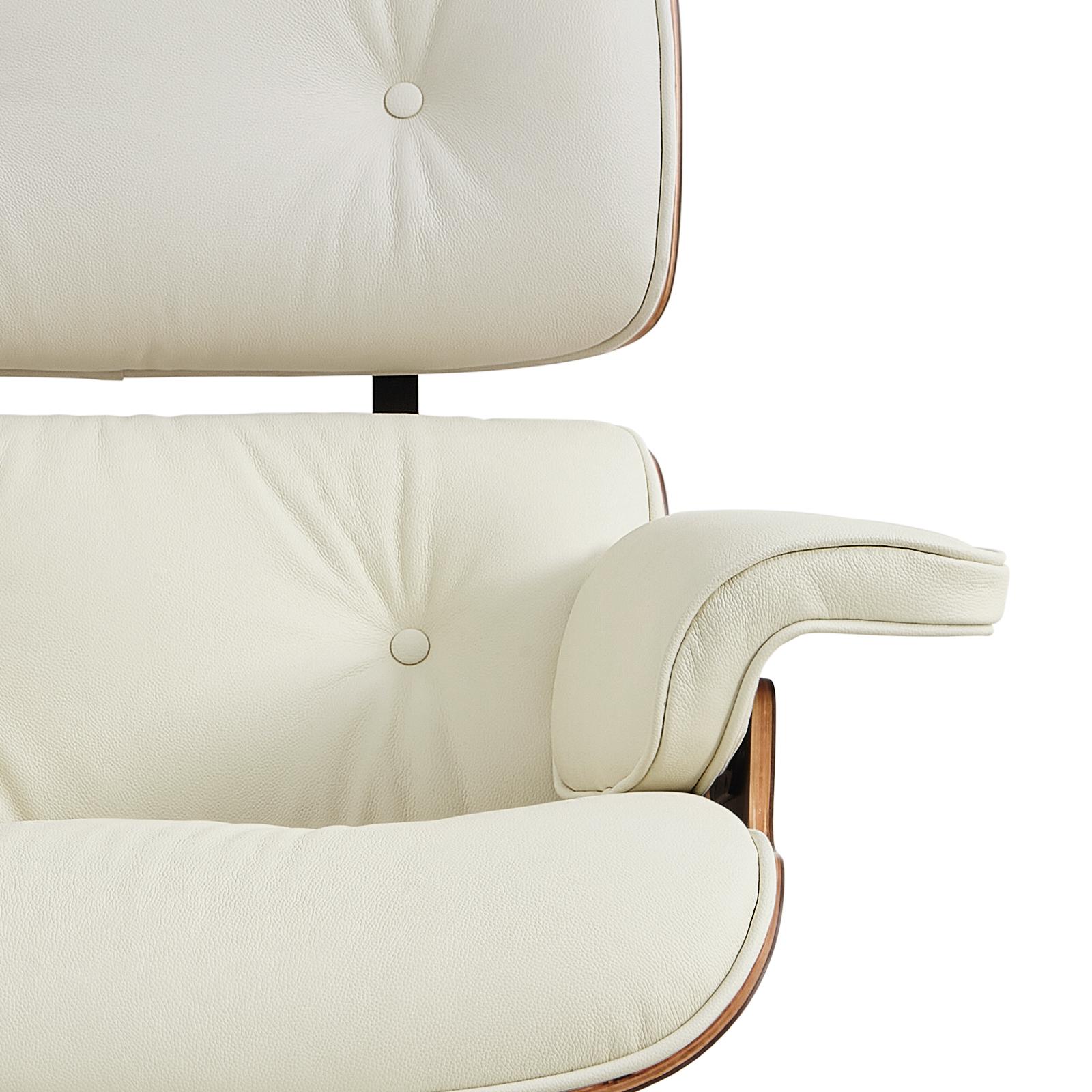 Replica Eames Lounge Chair Cream & Walnut Close up front Replica Eames Lounge Chair Cream Walnut Close up front